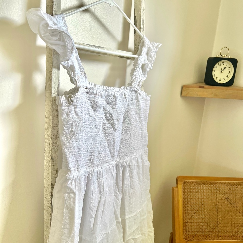 🕊JCREW Smocked Swiss Dot Flutter Sleeve Midi Dress🕊